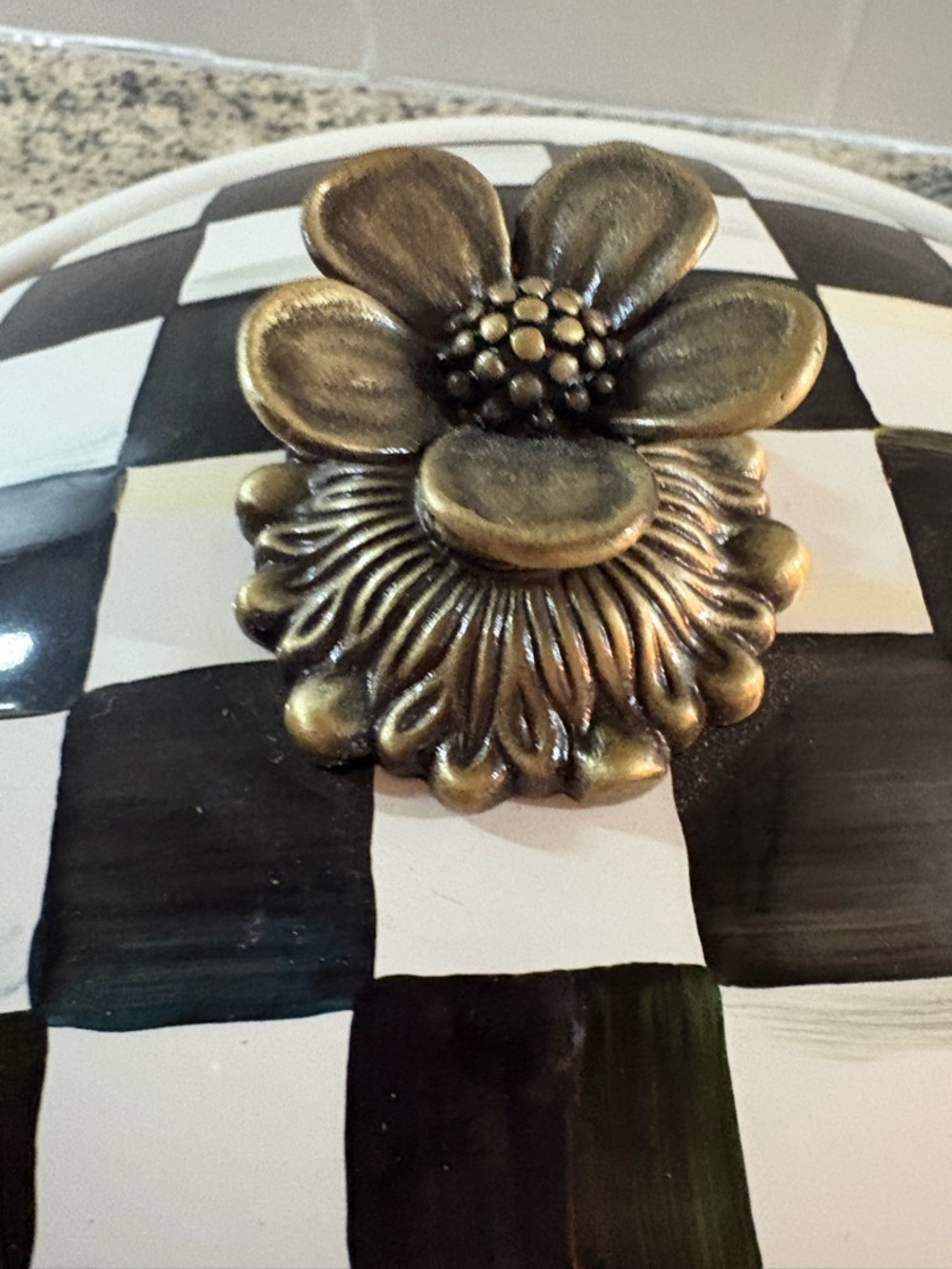 Mackenzie Childs Black White courtly Checkered Ceramic Covered Casserole Dish - Picture 4 of 5